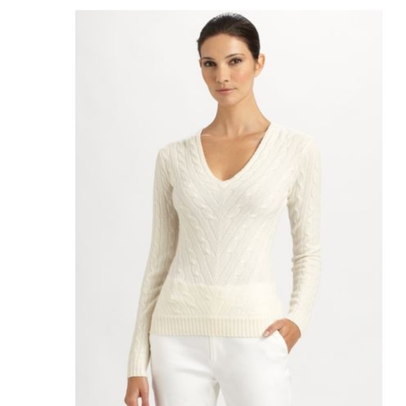 Ralph Lauren Black Label Sweaters | Ralph Lauren Black Label Slim Fit Cream Cashmere Cable Knit Sweater | Color: Cream | Size: Xs | Rubygirlsf's